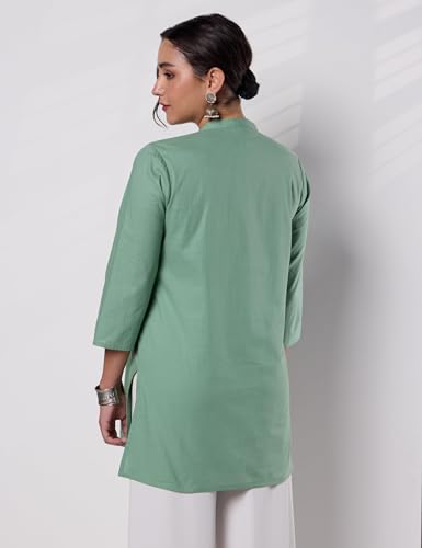 Image of Amazon Brand - Myx Women Pure Cotton Embroidered Short Kurti | Tunic | Short Kurta (Available in Plus Sizes)
