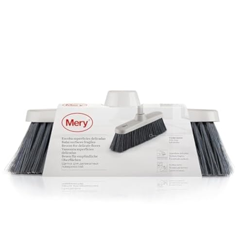 Mery | Escoba Superficies delicadas | Cepillo de Barrer | Cerdas Suaves | Atrapa Polvo | No Deja Ratro | Gris, 27x4,5x11 cm