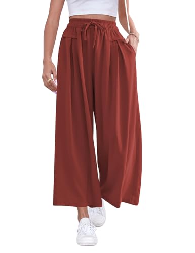 Image of ZJCT Wide Leg Palazzo Pants for Women Summer Beach Pants Flowy Loose Casual Lounge Pajama Yoga Pants with Pockets