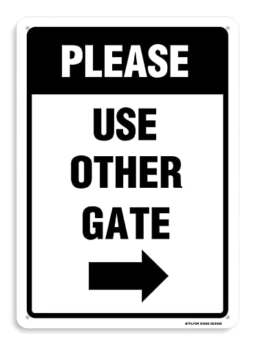 BTFLFDR Aluminium bord, 8 "x 12" Waarschuwingsbord "PLEASE USE OTHER GATE" zwart metalen bord naar rechts