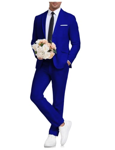 Ensemble blazer 2 pièces en lin homme costume coupe classique bleu marine S