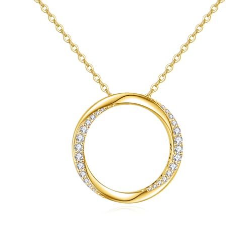 KZX Circle Necklace for Women 925 Sterling Silver Round Pendant Necklace Circle Jewelry Gifts for Women Lover Wife