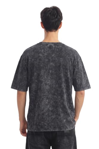 KOSHN Men's Premium Acid Wash Oversized T-Shirt Black - Image 4