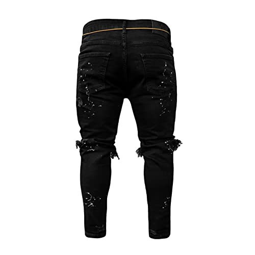 Maiyifu-GJ Men's Ripped Skinny Slim Fit Jeans Stretchy Knee Holes Tapered Leg Denim Pants Destroyed Distressed Zipper Jean2