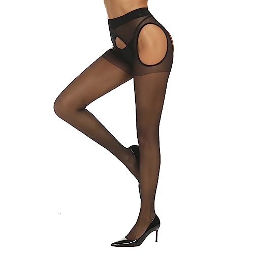 Yilanmy Suspender Tights for Women Garter Belt Tights High Waist Control Top Pantyhose Sheer Thigh High Stockings
