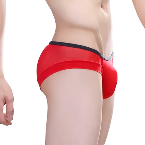 Generisch Boxer Homme Sport Slip Coton avec Poche Sexy Transparent Transparent Maille Taille Creuse, rouge, M