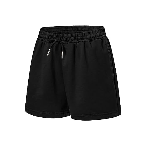 EXARUS 3 Pack Girls Pajama Plaid Shorts Sleep with Pockets Drawstring SweatShorts Elastic Waist Kids Wide Leg Summer Black 14 Years