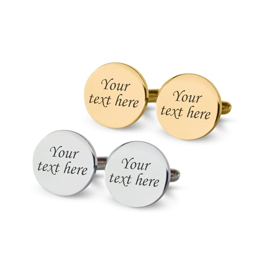 Custom engraved cufflinks for weddings, personalized gift for groom, father of the bride & groom dad, best men, customized gold & silver cufflinks with dates, quotes or couples initials from bride