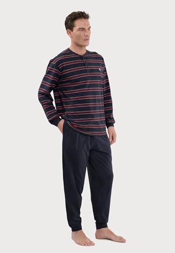 El Búho Nocturno Mens Pajama Set Long Sleeve Cotton Knit Premium Striped Pajama Set for Men, 100% Cotton, Blue 5592, XXL2
