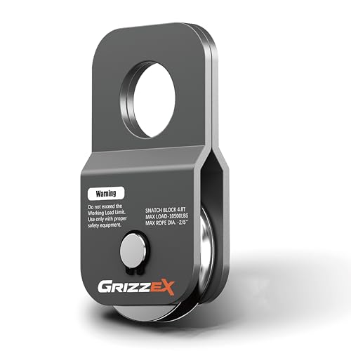 GRIZZEX 4.8T Heavy Duty Winch Snatch Block 10 500 lbs Working Load for Synthetic Rope or Steel Cable up to 2/5 Off-Road Recovery Pulley Gray