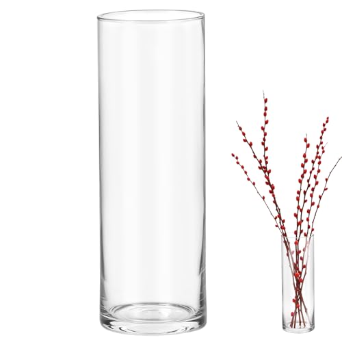 QWORK® Große Zylindrische Glasvase 30x10cm - Moderne Klare Blumenvase für Elegante Tischdekoration