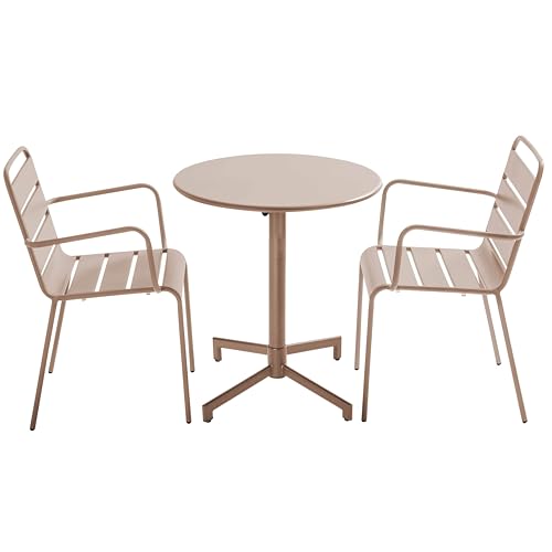 Oviala Ensemble Table de Jardin et 2 fauteuils en métal Taupe - Palavas