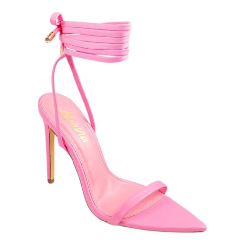 Liliana Women's Lace-Up Heels Sandals Strappy Pointed Toe Stiletto High Heel Sandals-Metallic Shoes