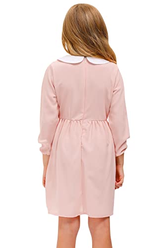 Besserbay Little Girls Mall Eleven Costume Long Sleeve White Collar Pink Flare Midi Dress 5-6 Years #TOP4