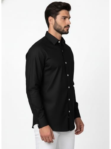 Image of Full Sleeve Black Formal Shirt for Men Cotton Regular Fit Casual - Pure Premium Branded Shirts for Men Formal Stylish Slim Plain Solid Man Wear as Office and Party
