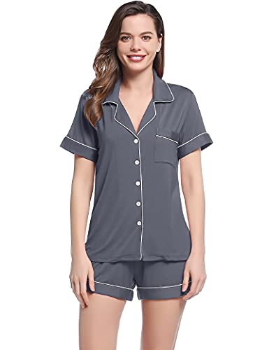 Image of Joyaria Women's Cooling Bamboo Viscose Pajamas Shorts Set Button Front | Moisture Wicking, Cool & Lightweight, Breathable PJs for Night Sweats