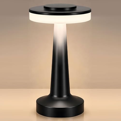 Image of Riakrum 1 Pcs LED Cordless Table Lamp Bulk Rechargeable,Black | Portable Wireless Lamps, 3 Color Stepless Dimming, 15 Hour Battery, Touch Control, Wedding Home Restaurant Decor