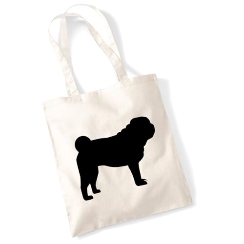 Huuraa Tasche Mops Silhouette Geschenk 10 Liter Natural Baumwolle Mops Accessoire