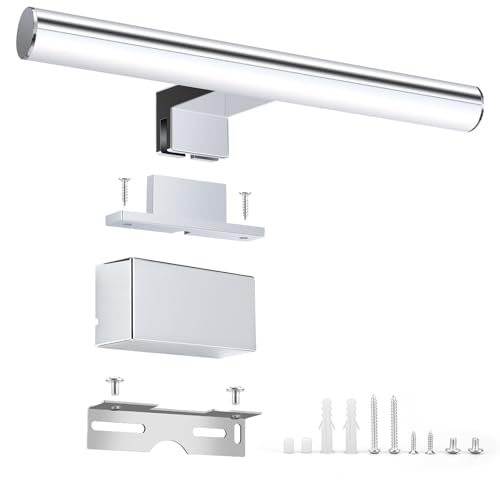 NBEASTKEY Lampada Specchio Bagno, luce specchio bagno led 557-30 Cromo 11.8' 30CM, 5W, 4000K, luce specchio bagno Illuminazione Cassettiera a Specchio, IP44, led specchio del Argento