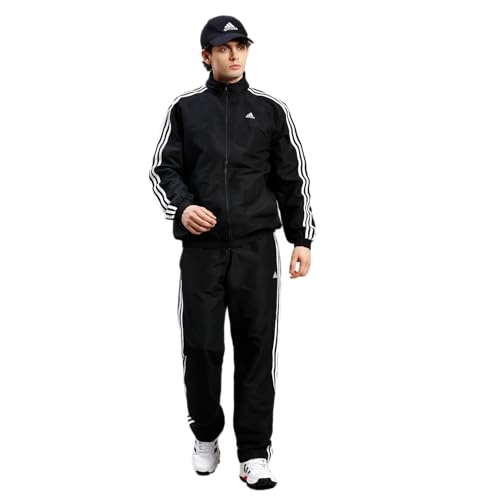 Image of Adidas Men Printed Training tracksuit Black /White - Polyester Regular Fit Activewear Set Lightweight, Breathable Sportswear track suit for Gym, Running, Fitness, Casual For All-Season