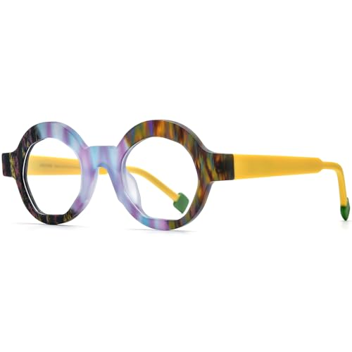 Image of HEPIDEM Multicolor Acetate Glasses Frame Women,Oversize Round Optical Eyeglasses