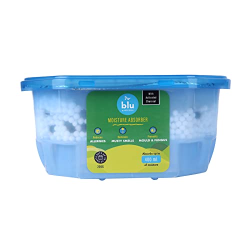 Image of BLU by Absorbia | Moisture Absorber with Activated Charcoal | Super Saver Pack of 96 (400ml Each) | Dehumidifier for Small Storage Spaces | Fights Against Moisture, Mould, Fungus Musty smells