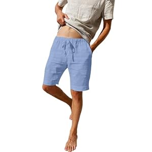 LVCBL Herrenshorts Leinenmaterial leichte luftige Sommershorts einfarbige lockere Passform Kurze Freizeithose
