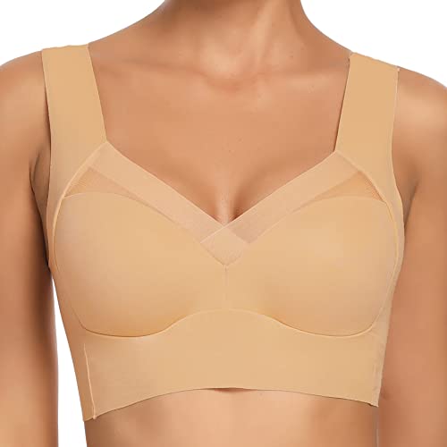 Image of WOWENY Seamless Bras for Women Sleep Leisure Sports Yoga Bra Padded Wireless Thin Soft Comfy Pullover Tops Plus Size