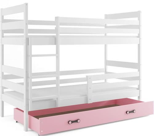 Interbeds Litera Eryk 160x80 con somieres, colchón y cajón, en blanco, gris o pin natural (blanco)