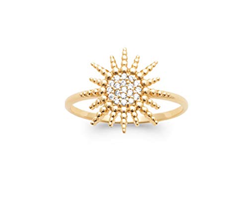 Bague en plaqué or 18k cabochon soleil zirconium femme avec pochette de rangement velours