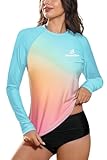 BesserBay Damen Schnelltrocknend Top UV Shirt Rundhals UPF 50+ Sonnenschutz Mehrfarbig Langarm Rash Guard XL