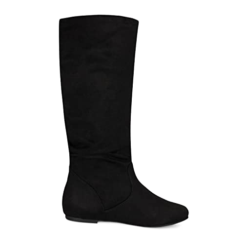 Roll- Women's Slouchy Faux Suede Knee High Pull On Flat Round Toe Boots4
