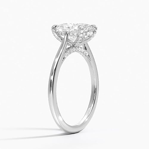2 CT Oval Cut Lab Created Diamond Engagement Ring for Women, Solitaire Hidden Halo Cathedral Shank Engagement Handmade Ring,