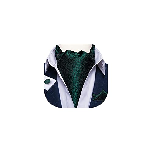 Image of DiBanGu 3PCS Ascot Ties for Men Wedding Jacquard Woven Silk Ascot Cravat for Men Cravat Tie and Pocket Square Set