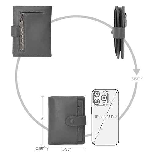 Alldaily Small RFID Blocking Leather Wallet for Women, Bifold with 10 Card Slots and Zipper Pocket (Grey)4