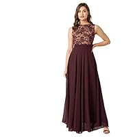 Miss Chase Women’s Maroon & Teal Boat Neck Sleeveless Self Design Lace Overlaid Maxi Dress