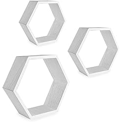 Estanteria Hexagonal Primark Maison & White Estantes flotantes hexagonales - Juego de 3 | Estantes Decorativos de Pared en Forma de Panal | Estantería Madera | Estante Geométrico | M&W (Blanco)