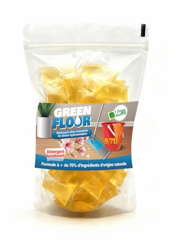 0,24€ par Dosette – Nettoyant Sol Hydrosoluble GreenFloor, Pack de 45 Dosettes - 1 Dosette dans 5 à7L d'eau (Floral/Lush)