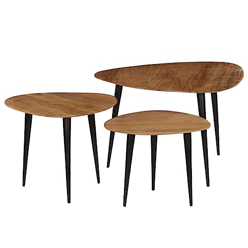 Brokky Juego de mesas de Centro 3 Unidades Madera Mesa de Centro Mesa Auxiliar Sofa Mesa Centro Salon Mesa de Salon Maciza de Acacia