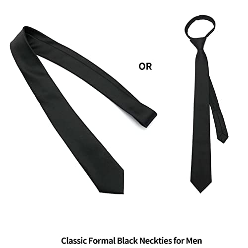 NECOTIA Brand Zipper Ties for Men Woven Microfiber Satin Silk Adjustable Pretied Neckties Zip on Tie for Men Zipper Black Slim Tie