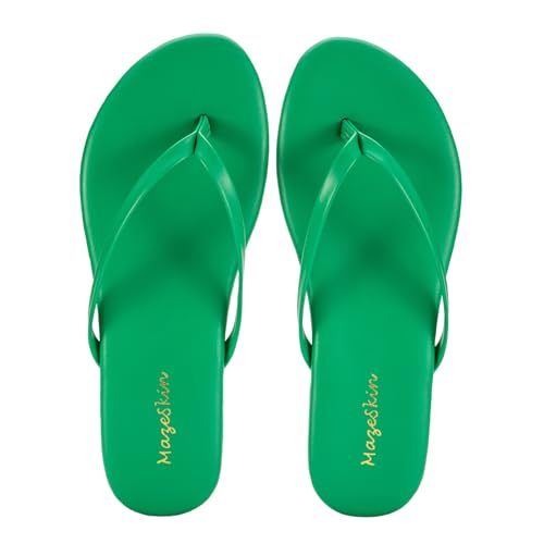 Image of mazeskin Women's Memory Foam Comfortable Flat Thong Sandals Dressy Summer Beach Leather Slide Flip Flops
