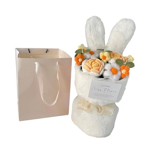 SiaBiced Bouquet Au Crochet, Fleurs En Laine Tricotées à La Main, Compositions Florales Artificielles, Bouquet Décoratif, Léger et Parfait pour La, Orange