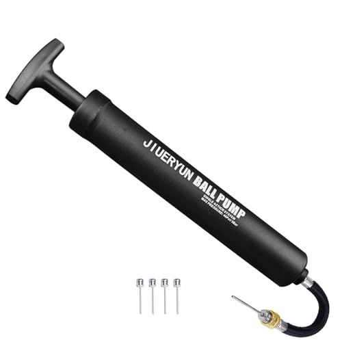 Ball Pump with Needle Storage in Handle - 5 Metal Needles, Flexible Hose - for Soccer, Basketball...