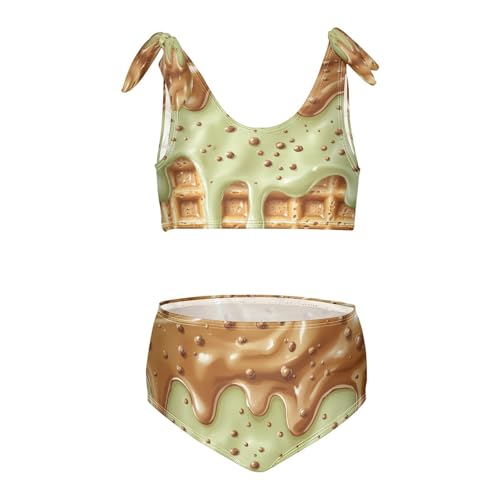 Caramel Sprinkles Green Brown Ice Cream Girls Tankini Swimsuit Kids Bikini Sets 2 Pcs Bathing Suit 3T