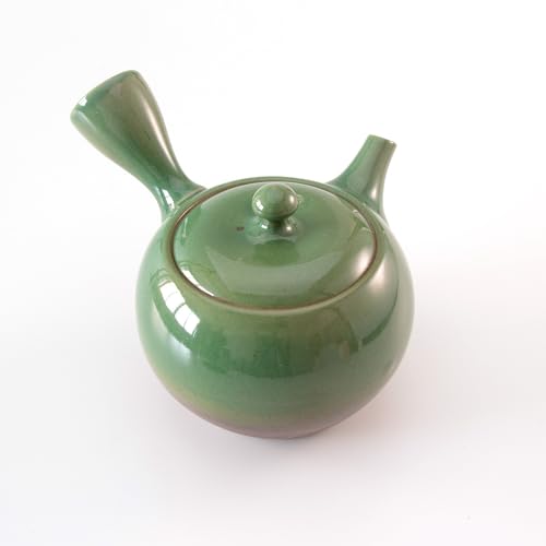 Miniatura 2 de Asayu Japan Tetera Tradicional Kyusu - Midoriyu - Tamaño Mediano 360 Ml, Esmaltada En Verde - Hecha En Japón Tokoname-Yaki - Ideal Para Té Verde Y Ceremonias Del Té