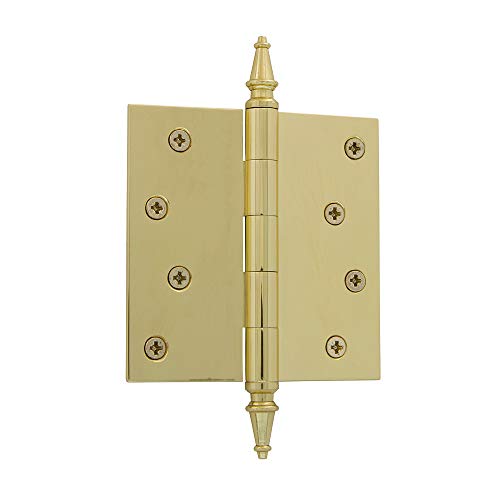 Image of Nostalgic Warehouse 746094 4 inch Steeple Tip Residential Square Corners Door Hinge, Polished Brass, 1 Count (Pack of 1)