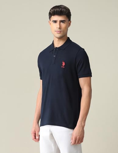Image of U.S. POLO ASSN. Solid Slim Fit Polo T Shirts for Men - 100% Cotton, Half Sleeve Mens Tshirt - 4XL, Navy
