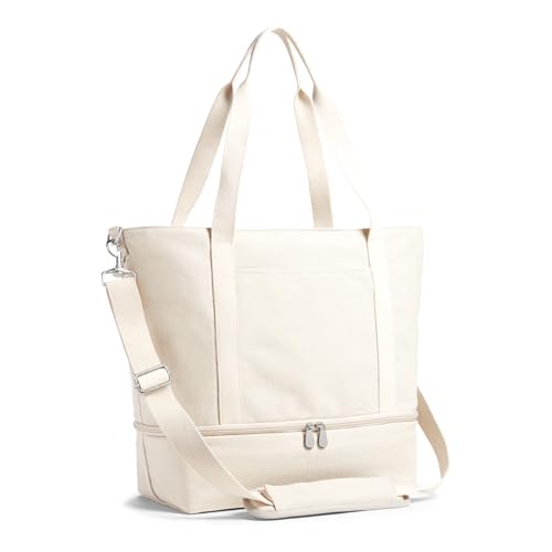 Lo & Sons Catalina Deluxe Tote - Spacious Canvas Travel & Everyday Bag With Shoe Compartment, Luggage Sleeve, Padded Strap | Versatile Durable Bag For Women, Men for Weekend, Hospital, Gym, Carry On