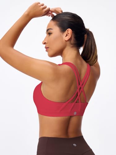 Image of Women's Strappy Sports Bras Light Compression Crop Criss Cross Back Padded Workout Yoga Bra Supportive U Neckline