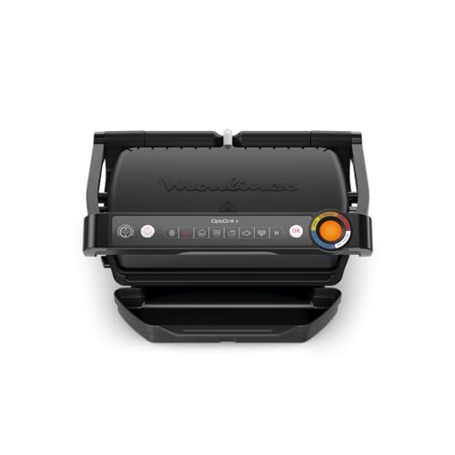Moulinex OptiGrill+ Grille électrique d'intérieur idéale pour cuisiner de la viande, du poisson et des légumes, indicateur de cuisson et 6 programmes...